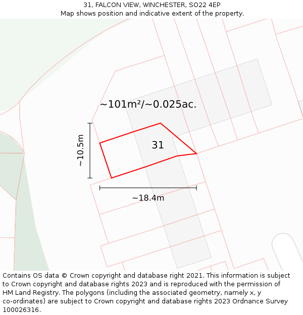 31, FALCON VIEW, WINCHESTER, SO22 4EP: Plot and title map
