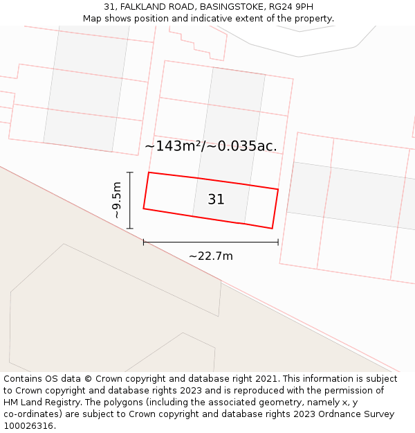 31, FALKLAND ROAD, BASINGSTOKE, RG24 9PH: Plot and title map