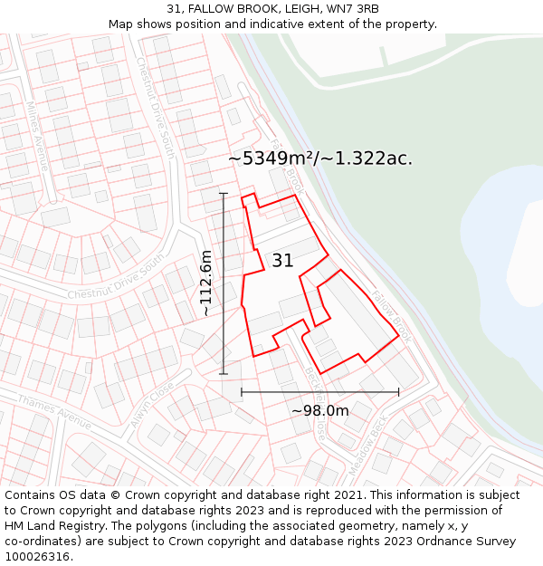 31, FALLOW BROOK, LEIGH, WN7 3RB: Plot and title map
