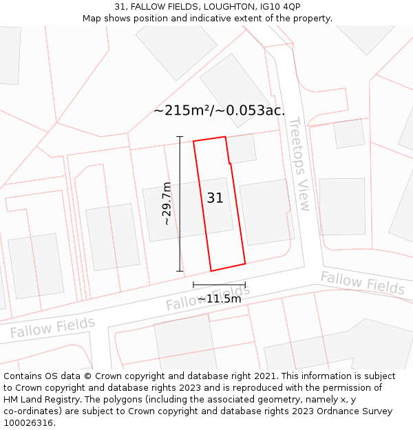 31, FALLOW FIELDS, LOUGHTON, IG10 4QP: Plot and title map