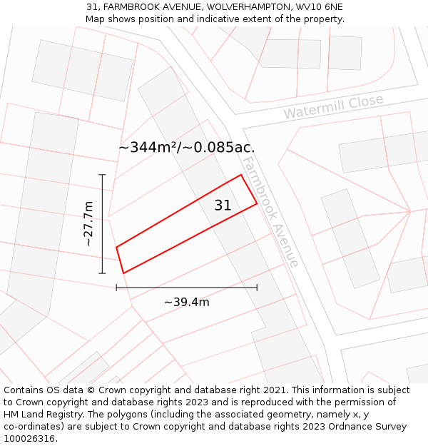 31, FARMBROOK AVENUE, WOLVERHAMPTON, WV10 6NE: Plot and title map