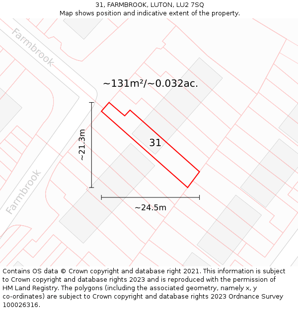 31, FARMBROOK, LUTON, LU2 7SQ: Plot and title map
