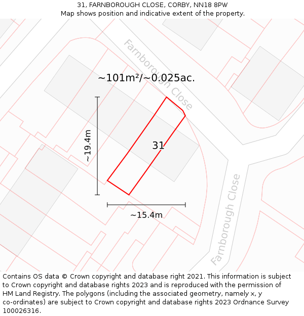 31, FARNBOROUGH CLOSE, CORBY, NN18 8PW: Plot and title map
