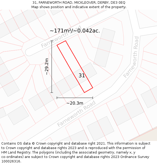 31, FARNEWORTH ROAD, MICKLEOVER, DERBY, DE3 0EQ: Plot and title map