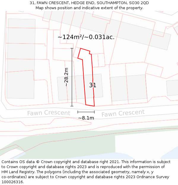 31, FAWN CRESCENT, HEDGE END, SOUTHAMPTON, SO30 2QD: Plot and title map