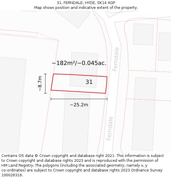 31, FERNDALE, HYDE, SK14 4GP: Plot and title map