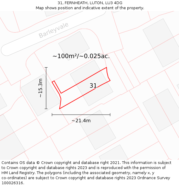 31, FERNHEATH, LUTON, LU3 4DG: Plot and title map