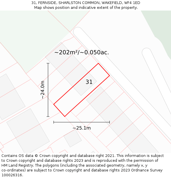 31, FERNSIDE, SHARLSTON COMMON, WAKEFIELD, WF4 1ED: Plot and title map