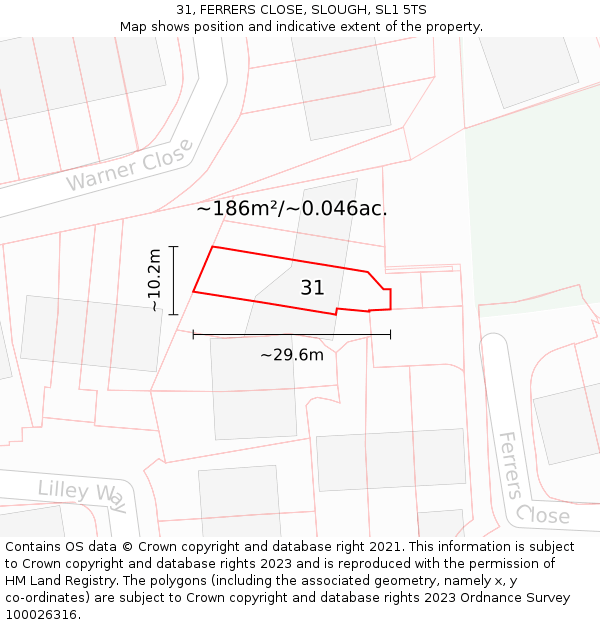 31, FERRERS CLOSE, SLOUGH, SL1 5TS: Plot and title map