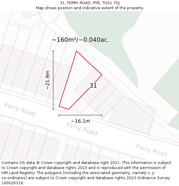 31, FERRY ROAD, RYE, TN31 7DJ: Plot and title map
