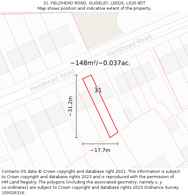 31, FIELDHEAD ROAD, GUISELEY, LEEDS, LS20 8DT: Plot and title map