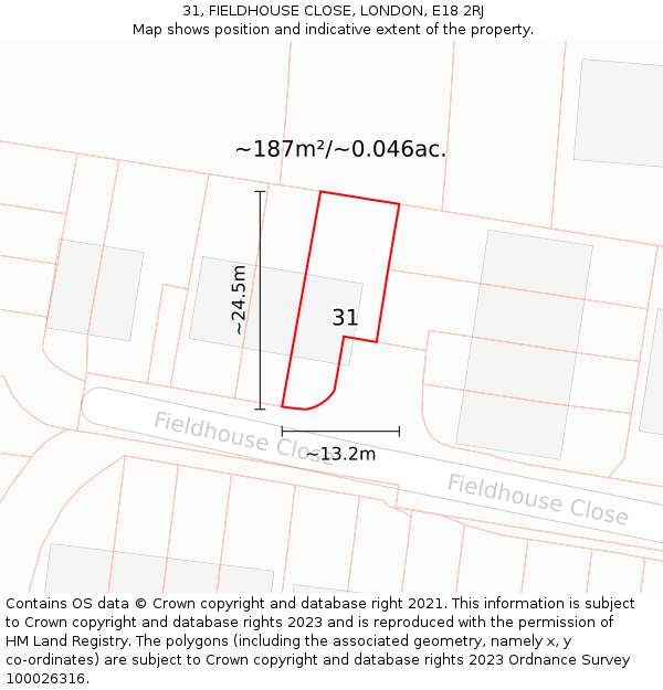 31, FIELDHOUSE CLOSE, LONDON, E18 2RJ: Plot and title map
