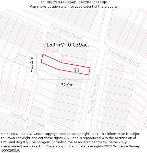 31, FIELDS PARK ROAD, CARDIFF, CF11 9JP: Plot and title map