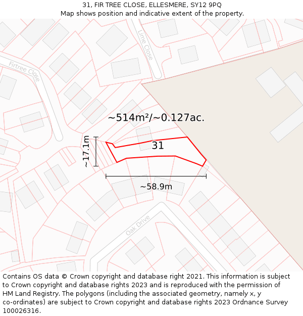 31, FIR TREE CLOSE, ELLESMERE, SY12 9PQ: Plot and title map