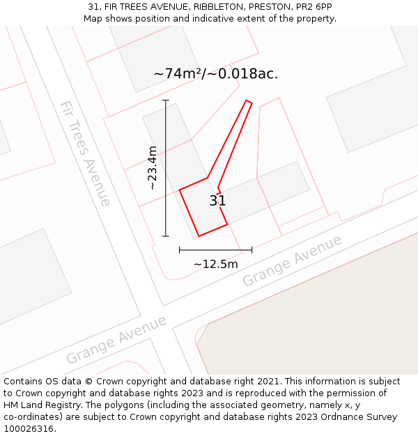 31, FIR TREES AVENUE, RIBBLETON, PRESTON, PR2 6PP: Plot and title map