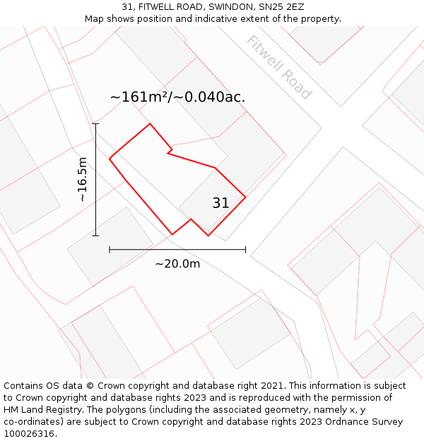 31, FITWELL ROAD, SWINDON, SN25 2EZ: Plot and title map