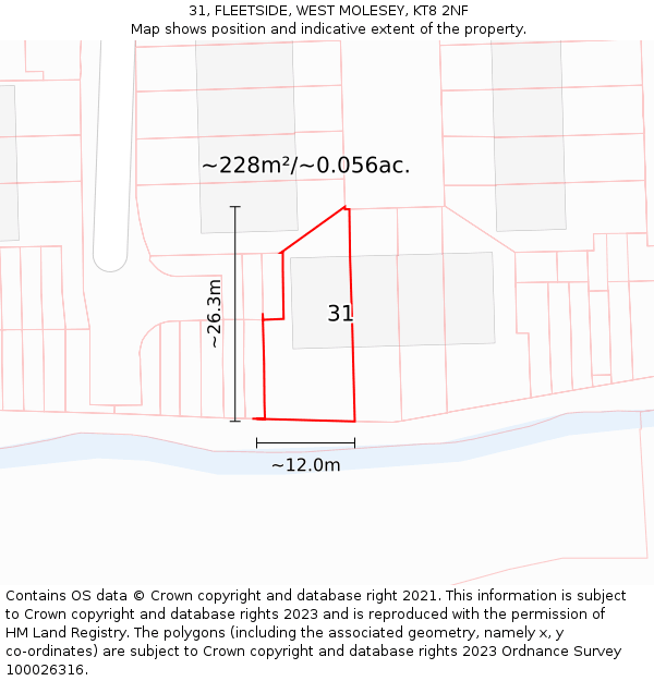 31, FLEETSIDE, WEST MOLESEY, KT8 2NF: Plot and title map