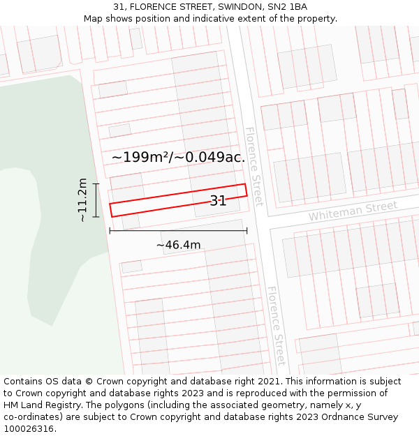 31, FLORENCE STREET, SWINDON, SN2 1BA: Plot and title map