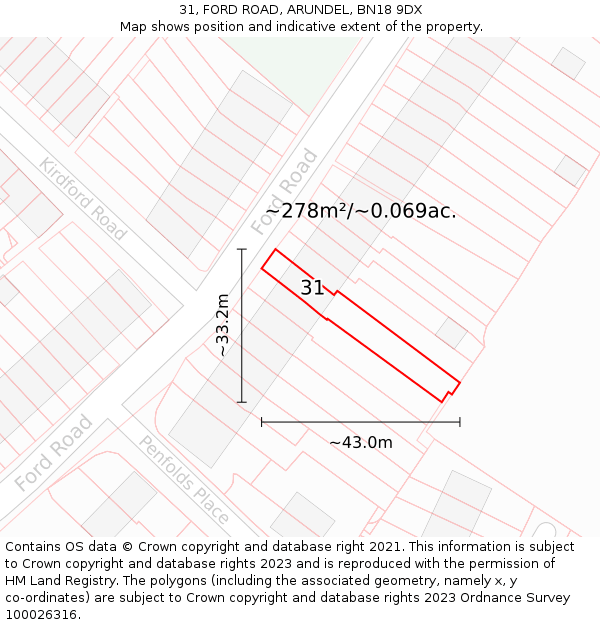 31, FORD ROAD, ARUNDEL, BN18 9DX: Plot and title map