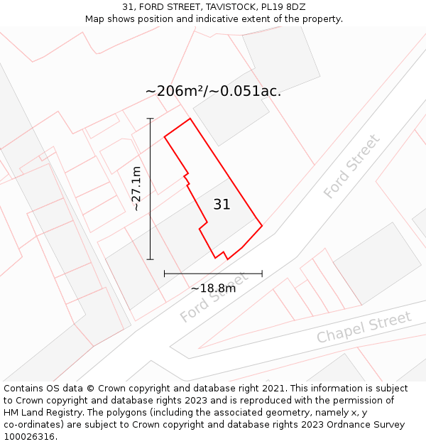 31, FORD STREET, TAVISTOCK, PL19 8DZ: Plot and title map