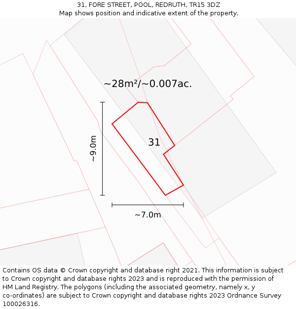 31, FORE STREET, POOL, REDRUTH, TR15 3DZ: Plot and title map
