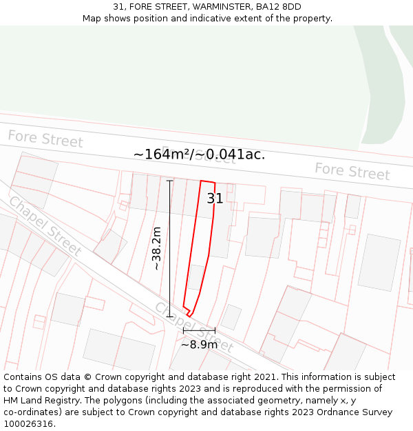 31, FORE STREET, WARMINSTER, BA12 8DD: Plot and title map