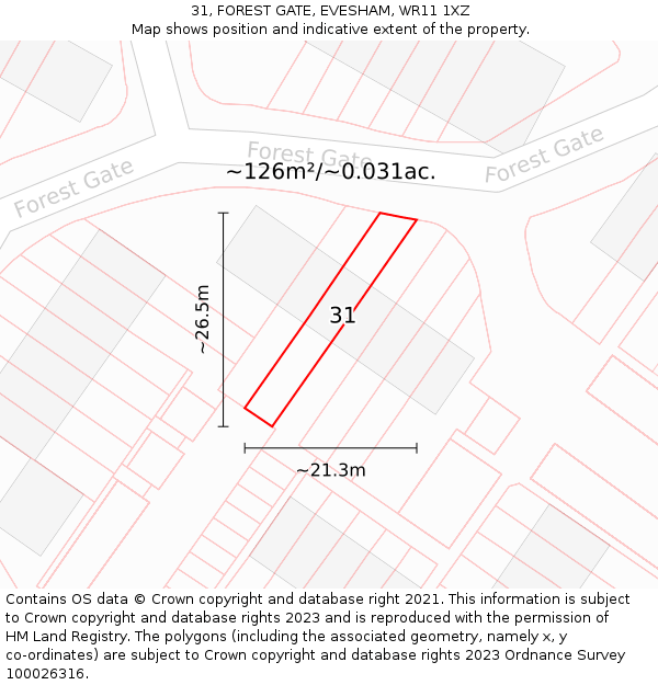 31, FOREST GATE, EVESHAM, WR11 1XZ: Plot and title map