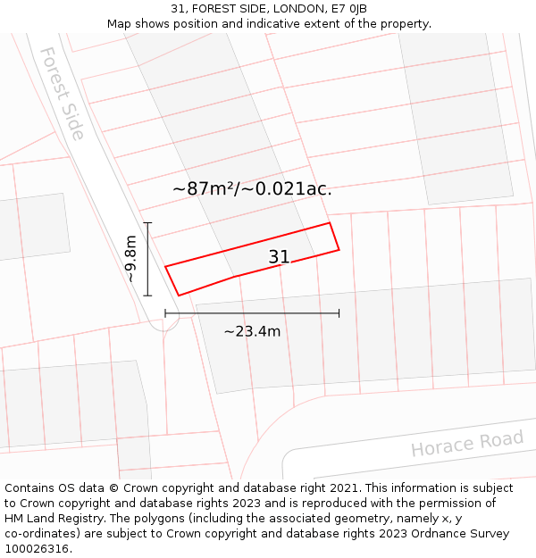 31, FOREST SIDE, LONDON, E7 0JB: Plot and title map