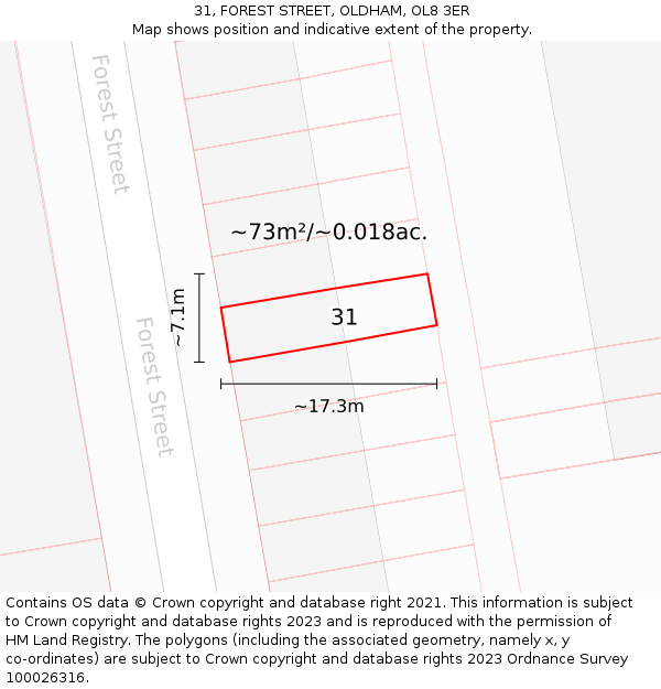 31, FOREST STREET, OLDHAM, OL8 3ER: Plot and title map