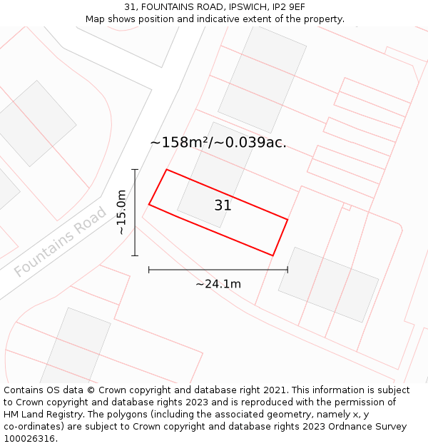 31, FOUNTAINS ROAD, IPSWICH, IP2 9EF: Plot and title map