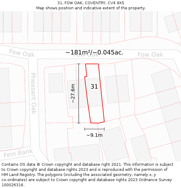 31, FOW OAK, COVENTRY, CV4 9XS: Plot and title map