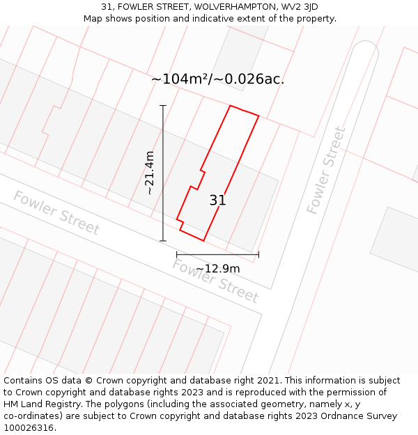 31, FOWLER STREET, WOLVERHAMPTON, WV2 3JD: Plot and title map