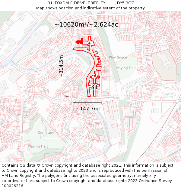 31, FOXDALE DRIVE, BRIERLEY HILL, DY5 3GZ: Plot and title map