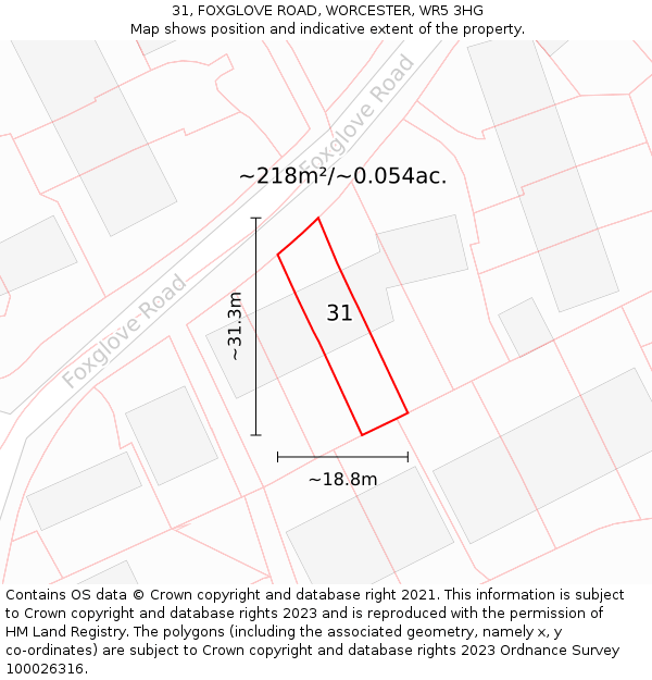 31, FOXGLOVE ROAD, WORCESTER, WR5 3HG: Plot and title map