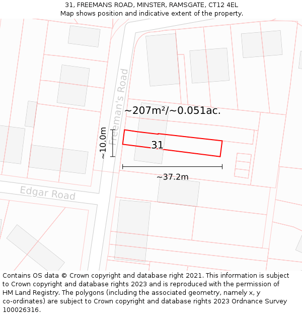 31, FREEMANS ROAD, MINSTER, RAMSGATE, CT12 4EL: Plot and title map