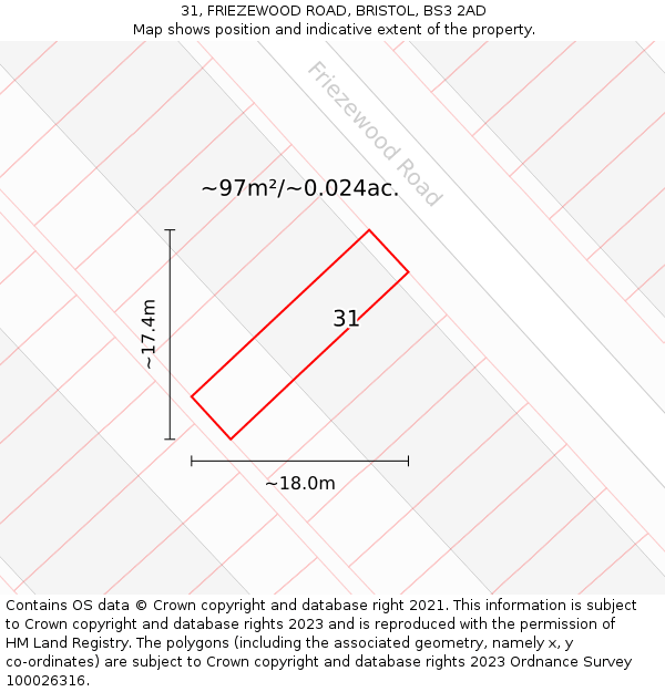 31, FRIEZEWOOD ROAD, BRISTOL, BS3 2AD: Plot and title map