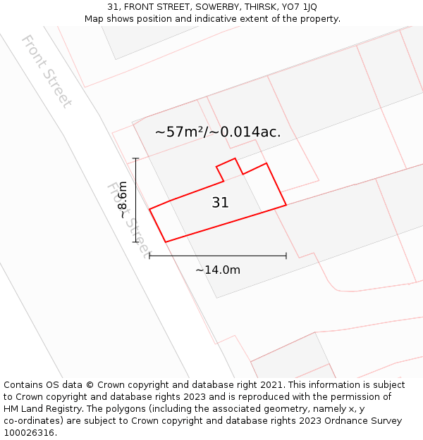 31, FRONT STREET, SOWERBY, THIRSK, YO7 1JQ: Plot and title map
