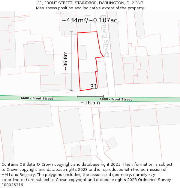 31, FRONT STREET, STAINDROP, DARLINGTON, DL2 3NB: Plot and title map