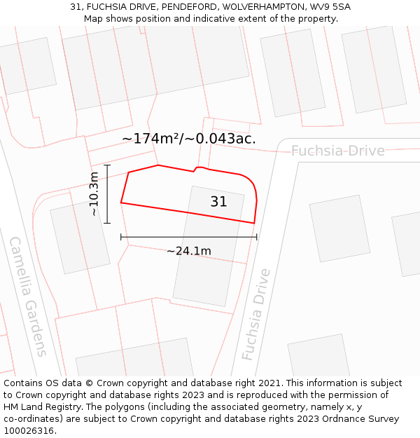 31, FUCHSIA DRIVE, PENDEFORD, WOLVERHAMPTON, WV9 5SA: Plot and title map