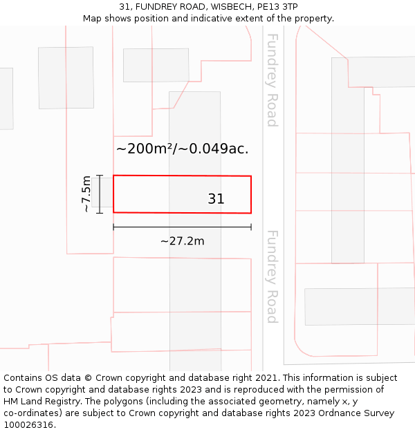 31, FUNDREY ROAD, WISBECH, PE13 3TP: Plot and title map
