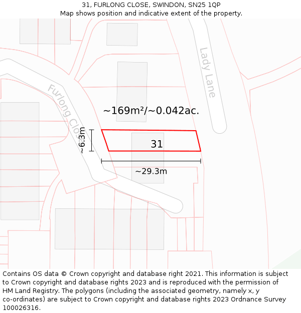31, FURLONG CLOSE, SWINDON, SN25 1QP: Plot and title map
