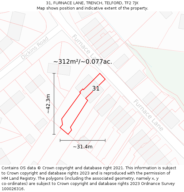 31, FURNACE LANE, TRENCH, TELFORD, TF2 7JX: Plot and title map