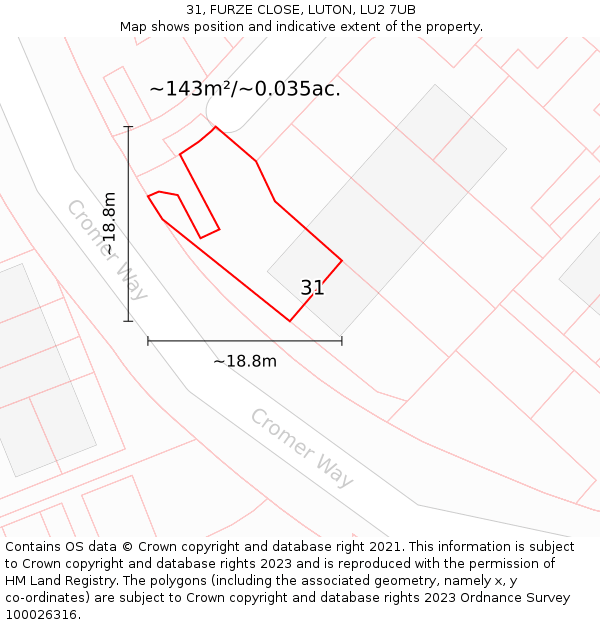 31, FURZE CLOSE, LUTON, LU2 7UB: Plot and title map