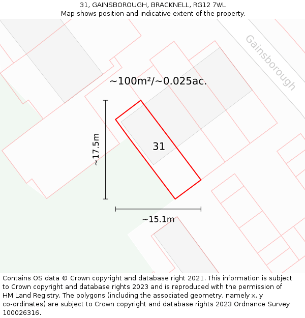 31, GAINSBOROUGH, BRACKNELL, RG12 7WL: Plot and title map