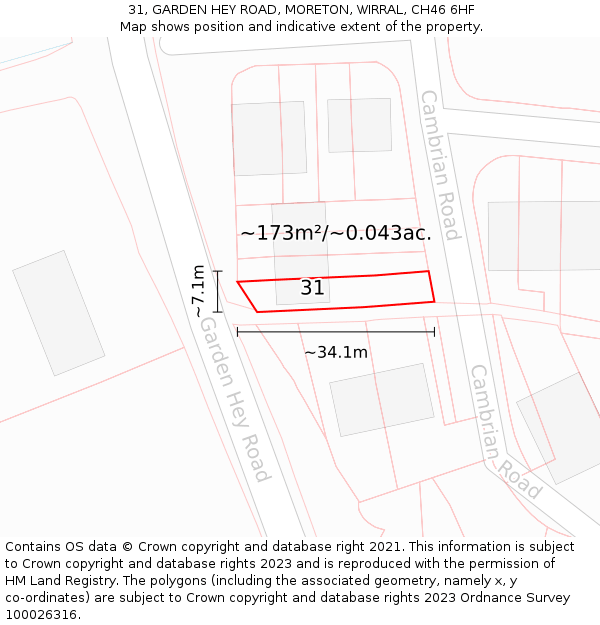 31, GARDEN HEY ROAD, MORETON, WIRRAL, CH46 6HF: Plot and title map