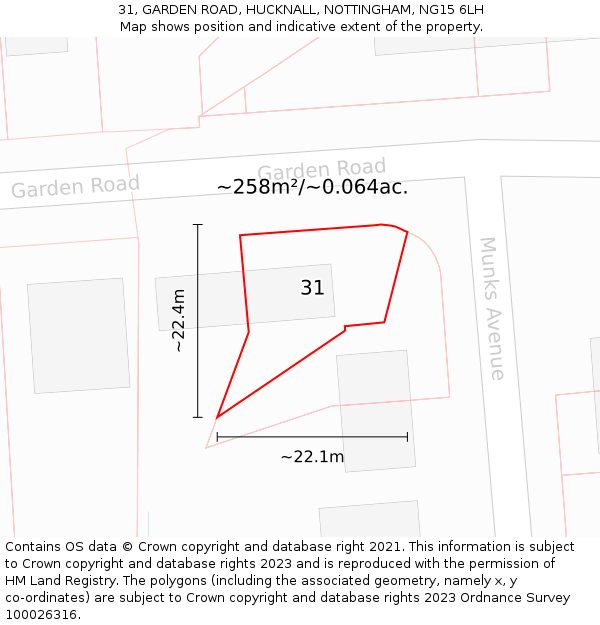 31, GARDEN ROAD, HUCKNALL, NOTTINGHAM, NG15 6LH: Plot and title map