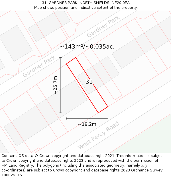 31, GARDNER PARK, NORTH SHIELDS, NE29 0EA: Plot and title map