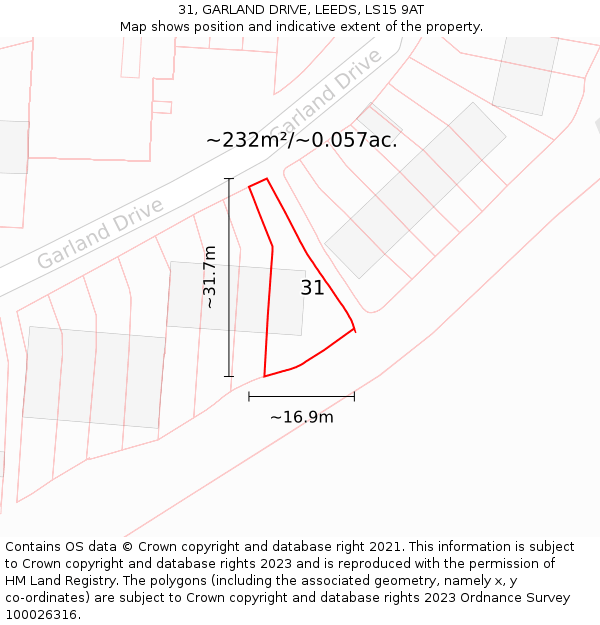 31, GARLAND DRIVE, LEEDS, LS15 9AT: Plot and title map