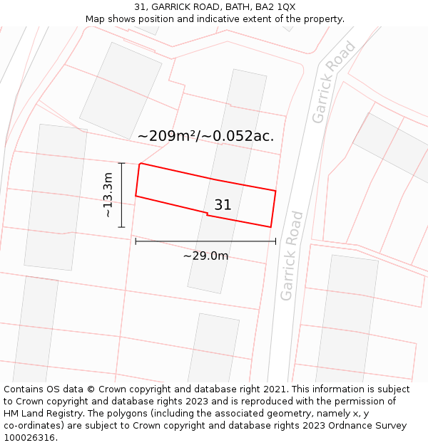 31, GARRICK ROAD, BATH, BA2 1QX: Plot and title map
