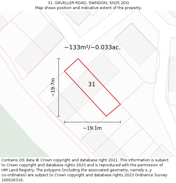 31, GAVELLER ROAD, SWINDON, SN25 2DG: Plot and title map